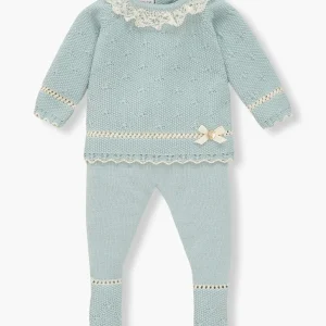 Conjunto Malha Gola Folho Renda Bebé Menina 2pc - Verde Água