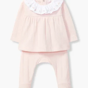 Conjunto em Algodão Orgânico Flores Bebé Menina 2pc - Rosa