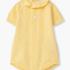 Fofo Malha de Algodão Orgânico Gola Folho Bebé - Amarelo