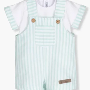 Conjunto Algodão Riscas Bebé Menino 2pc - Branco e Verde