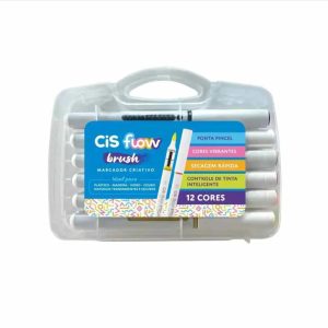 Caneta Marcador Criativo Flow Brush Estojo com 12 Cores Cis