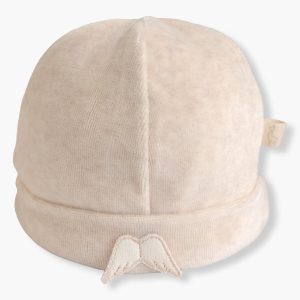 Gorro Duplo em Veludo para Bebé Asas Anjo - Bege