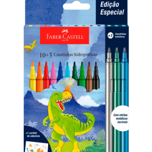 Caneta Hidrográfica 10+3 Cores Dinossauro Faber Castell