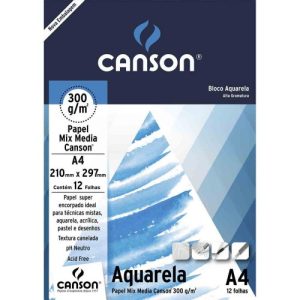Bloco aquarela mix media a4 300gr 12 folhas Canson