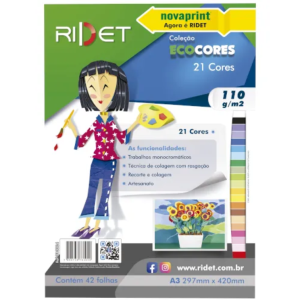 Bloco EcoCores A3 21 Cores 42 Folhas 110g 29X42Mm Novaprint/Ridet