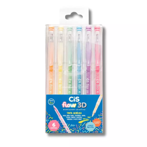 Kit Marcador Acrílico 3D C/6 Cores Pasteis Flow Cis