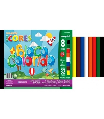 Bloco Ecocores Criativo Colorido A4 8 Cores 110g 32 Folhas Novaprint