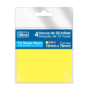 Bloco Adesivo Tili Notes 4 Cores Neon Tilibra